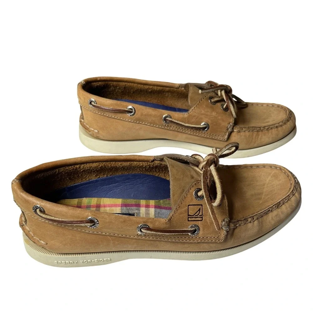 Sperry Top-Sider Authentic Original 2-Eye Boat‎ Shoes Tan Leather 7.5M Preppy
